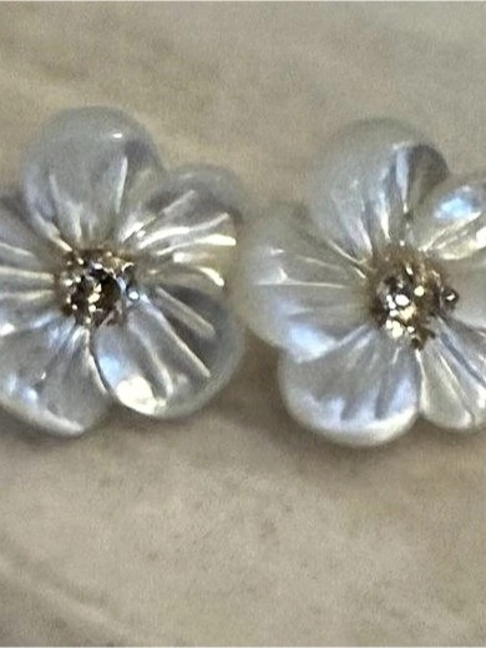 Misha Hawaii Pua Mather of Pearl Studs Flower Stud Earrings in White & Gold Like